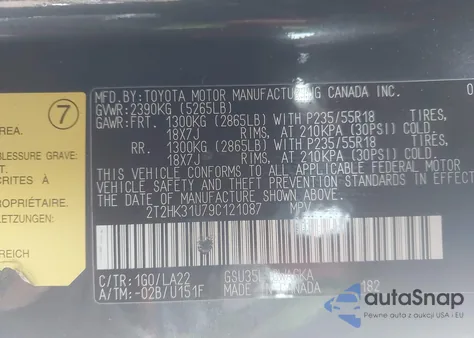 2009 Lexus Rx 350 from USA, damaged, VIN 2T2HK31U79C121087